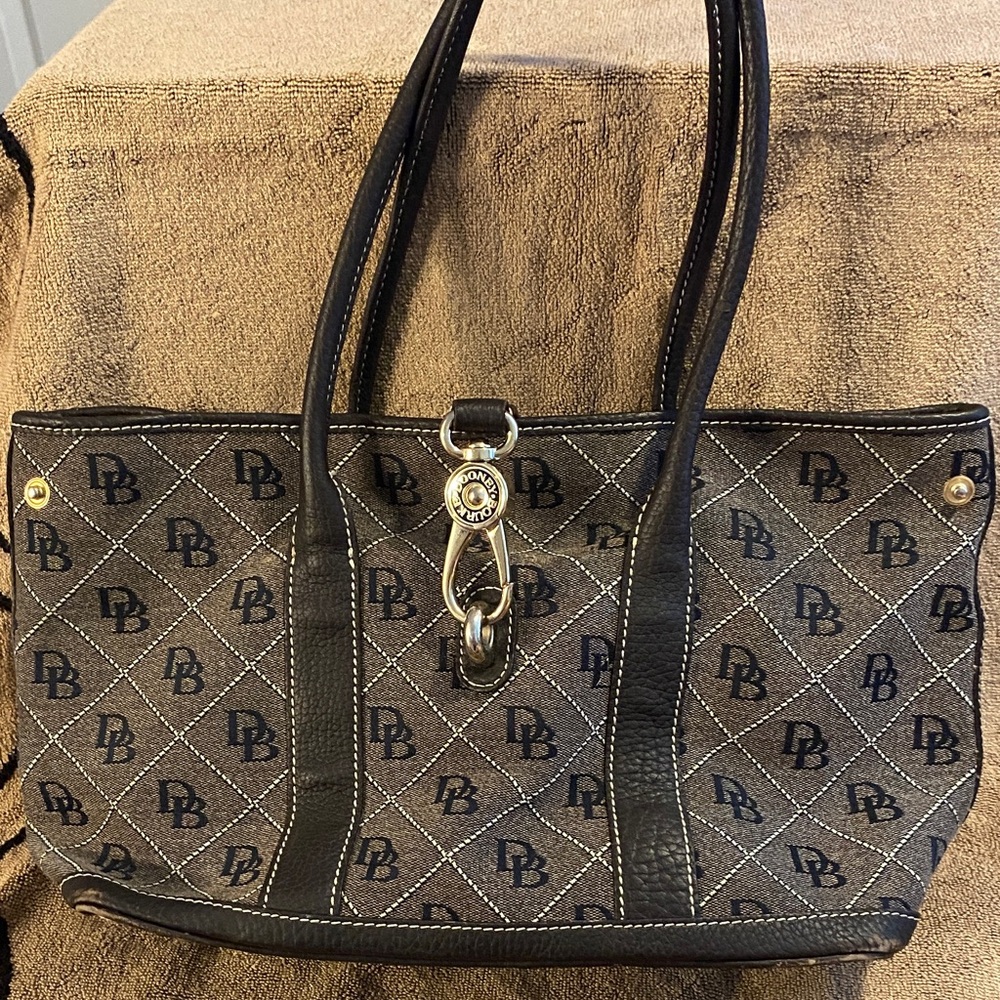 Dooney & Bourke Brown Signature Tote with Black Trim and Gold Hardware